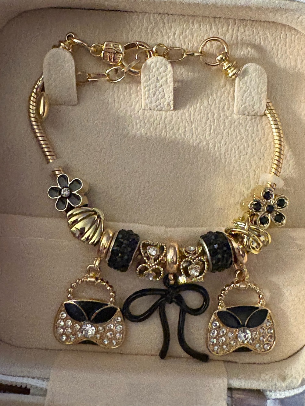 Charm Bracelet- Gold Tone Bracelet Stainless Steel Charm Bangle Bracelet, Char